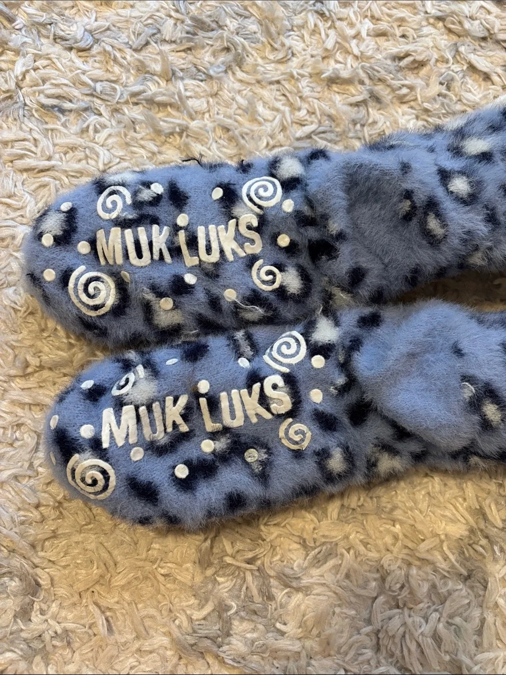 Cozy Blue Leopard Sherpa Lined Grip Socks